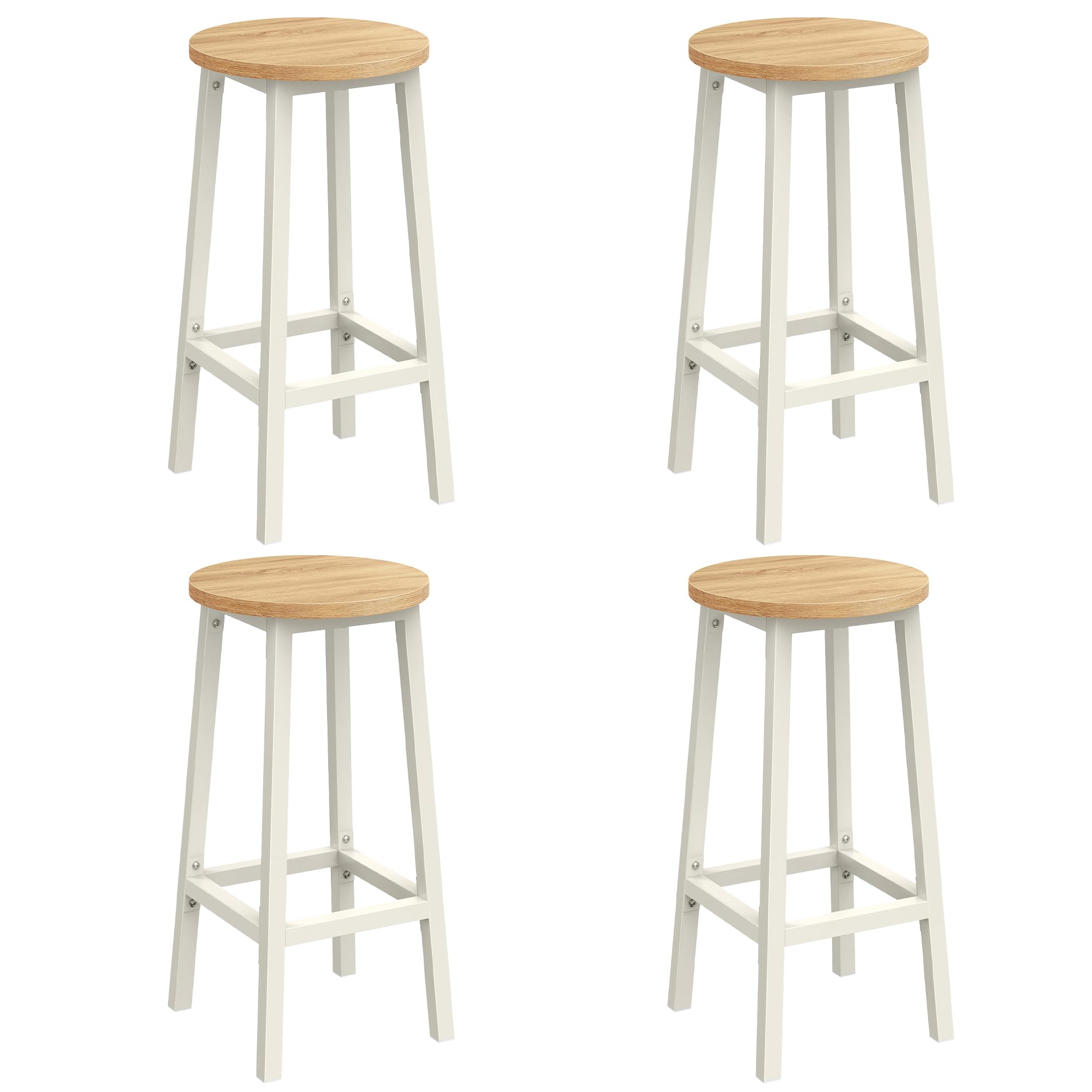VASAGLE Barhocker, 4er Set, Barstühle, Küchenstühle mit Metallgestell, einfache Montage, mit Fußstütze, für Küche, Wohnzimmer, Esszimmer, eichenbeige-weiß LBC232W09