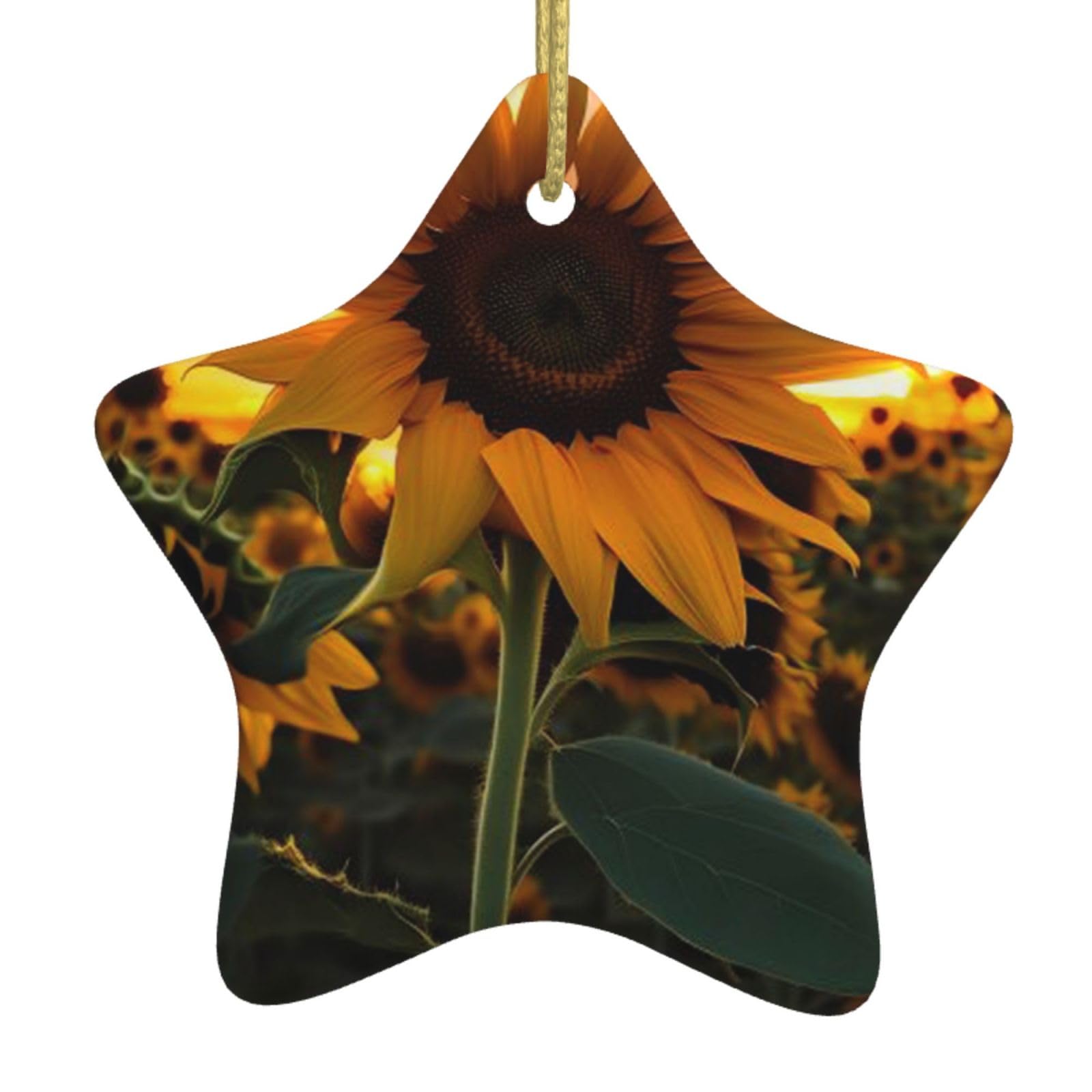 Ceramic Christmas Tree Hanging Ornaments with Gold Ropes Christmas Tree Decorations Star Ceramic Farm Sunflower Pendant Keepsake Decorations for Holiday Xmas Gift Ideas