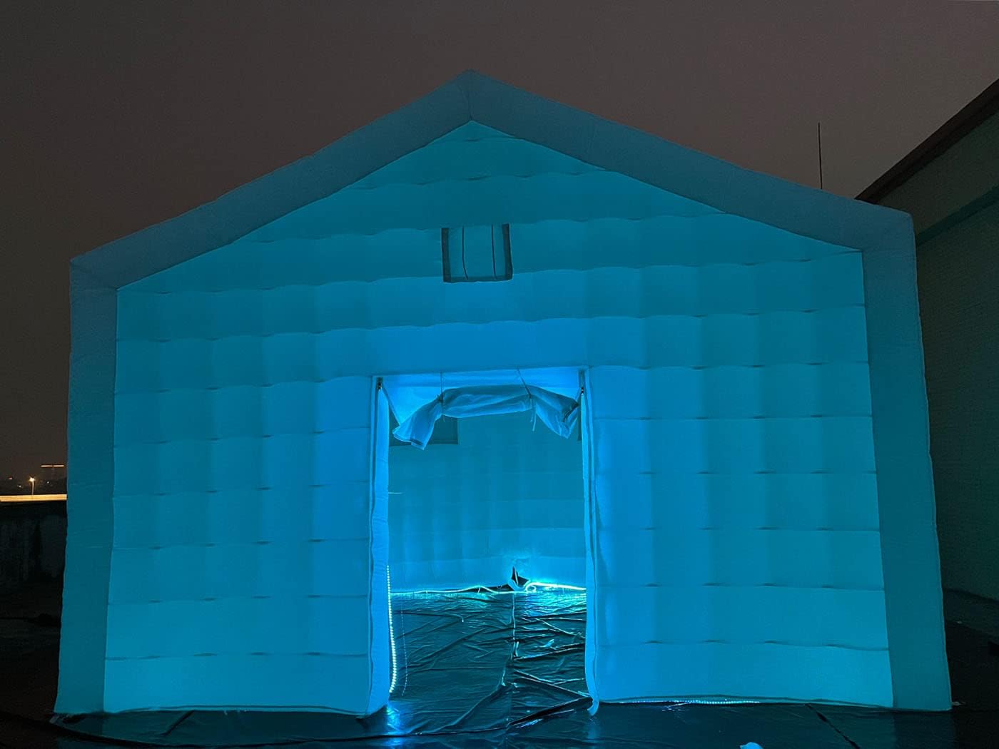 Large White Inflatable Cube Wedding Tent Square Gazebo Event Room Big Mobile Portable Inflatable Night Club Party Pavilion with LED Lights for Backyard/Outdoor Events(20ftx16.5ft)