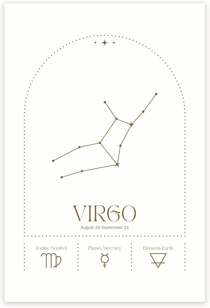 Bliss Monkey Co. Virgo Minimalist Poster - Astrology Horoscope Zodiac Sign - Astrology Wall Art for Virgos - 12 x 18 Inch Poster - Unframed - Premium 100lb Gloss - Made In USA - BMCP0204