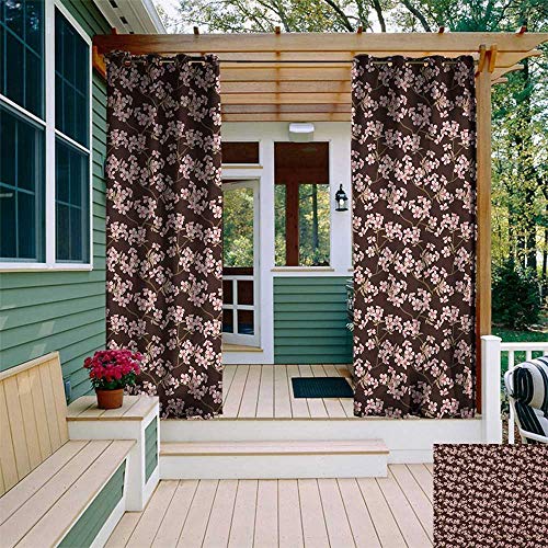 leinuoyi Cherry Blossom, Outdoor Curtain Ties, Japanese Culture Garden Trees with Flowering Branches Retro, for Privacy W108 x L96 Inch Chesnut Brown Coffee Rose