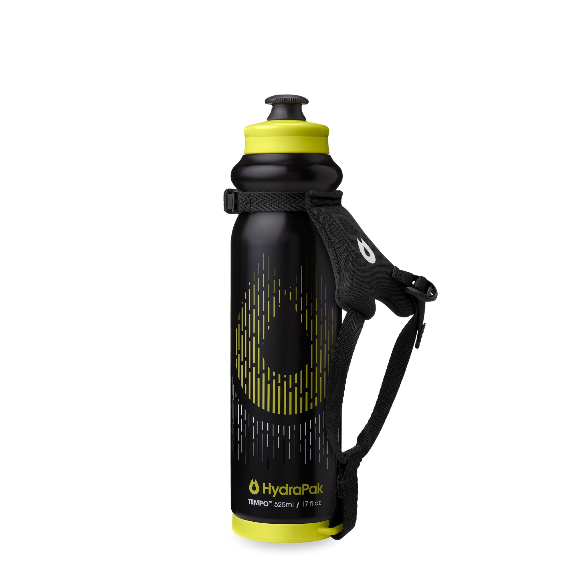 HydraPakTempo Pro 525ml - Handheld Running Squeeze Bottle for Training and Race Day Hydration with Removable Strap (525ml/17oz) - Black