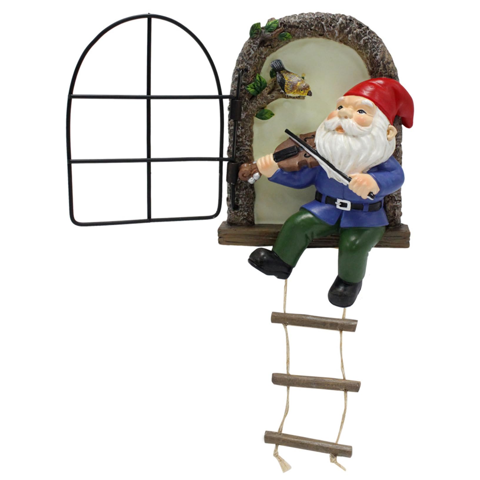 Garden Gnomes Outdoor Tree Gnomes Decorations Outdoor, Glow in The Dark Tree House Accessories Cute Resin Elf Figurine Playing Violin, Yard Decorations for Patio