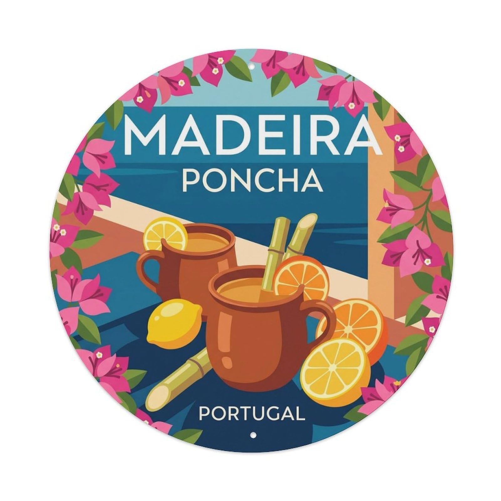 Olyhtr 8X8inch Classic Style Portugal Madeira Poncha Drink Regional Cuisine Metal Tin Sign