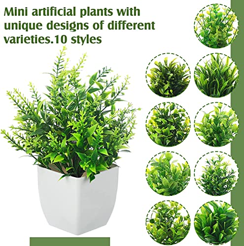 Image of Dekorly Artificial Potted Plants, Artificial Plastic Eucalyptus Plants Small Indoor Potted Houseplants, Small Faux Plants for Home Decor Bathroom Office Farmhouse (Set 0F 10)