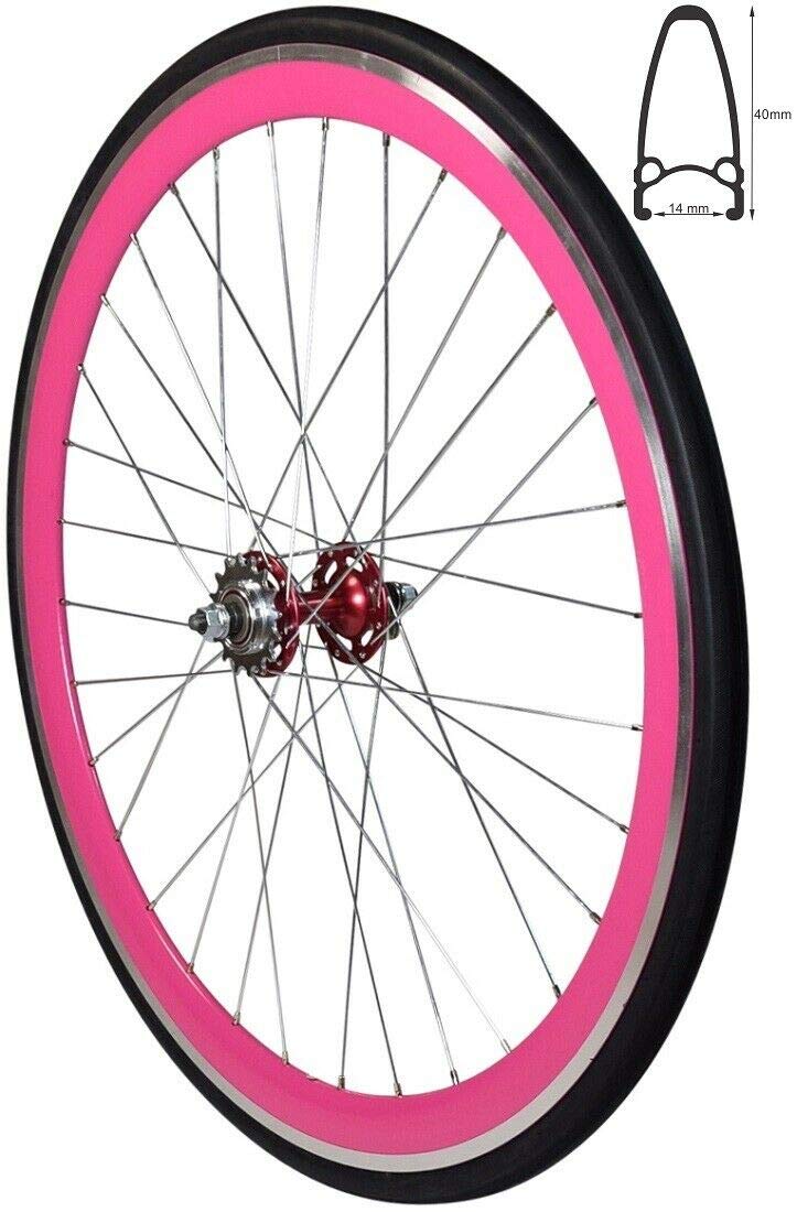 Redondo 28 Zoll Hinterrad Singlespeed Fixie Laufrad Felge Pink Schwarz + Reifen