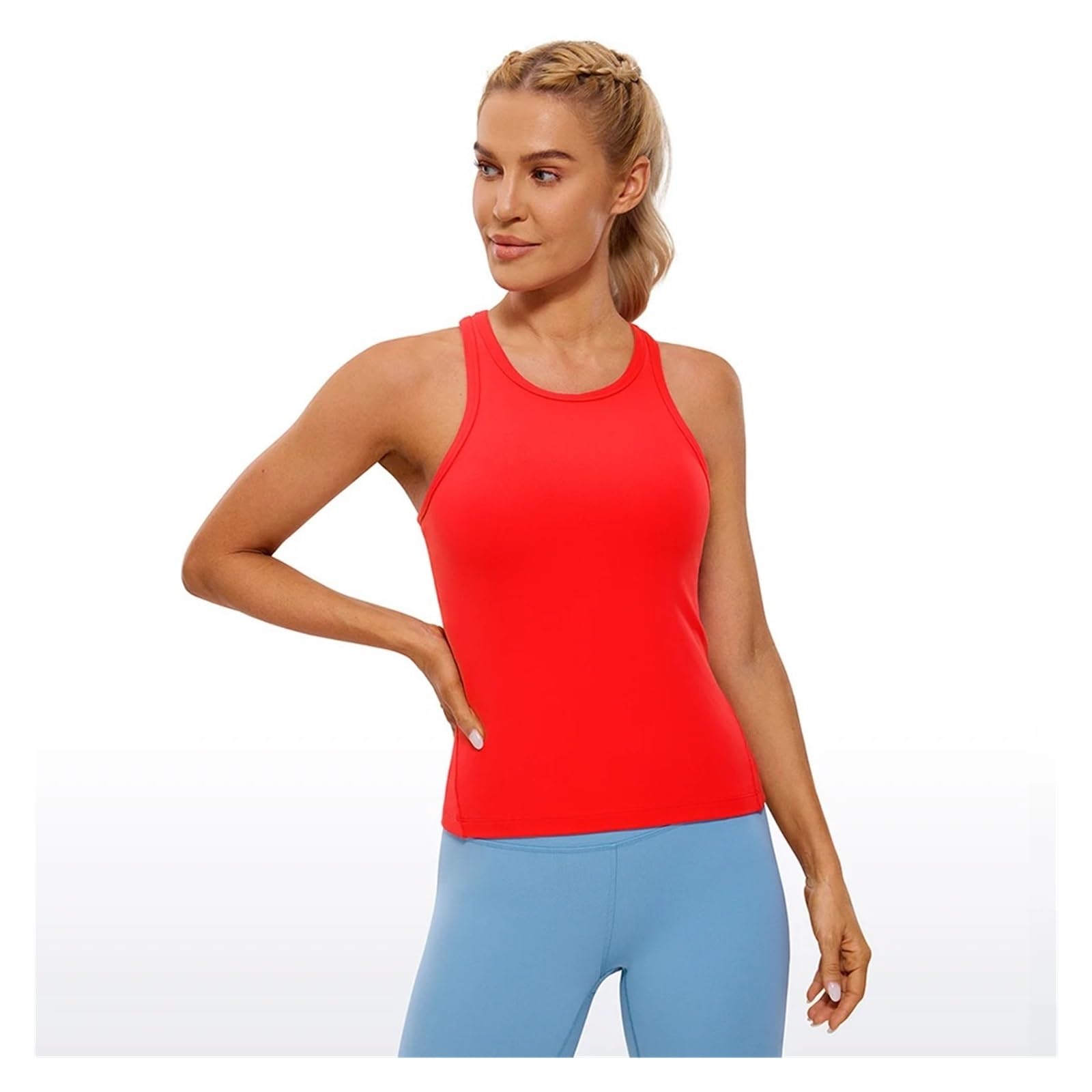 Canotte da Allenamento da Donna Canotte da Donna Senza Cuciture con Reggiseno Imbottito, Scollo Rotondo, Canotta Lunga Atletica Dimagrante(7,US XS(0-2))