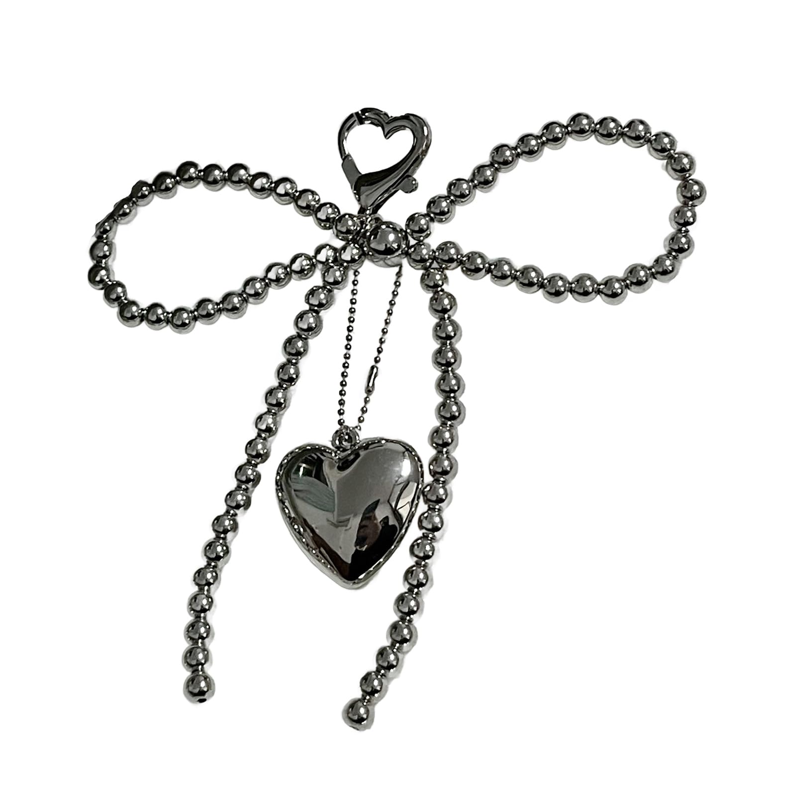 swynrf Bowknot Heart Pendant Keychain Beaded Phone Charm Detachable Bows Phone Lanyard Handmade Keyring Jewelry for Bag Purse