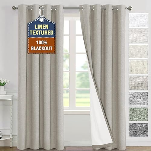 Miniatura 7 de H.VERSAILTEX - Cortinas 100% opacas con aislamiento térmico, texturizadas, de lino, con bloqueo de calor y luz completa, psala de estar y