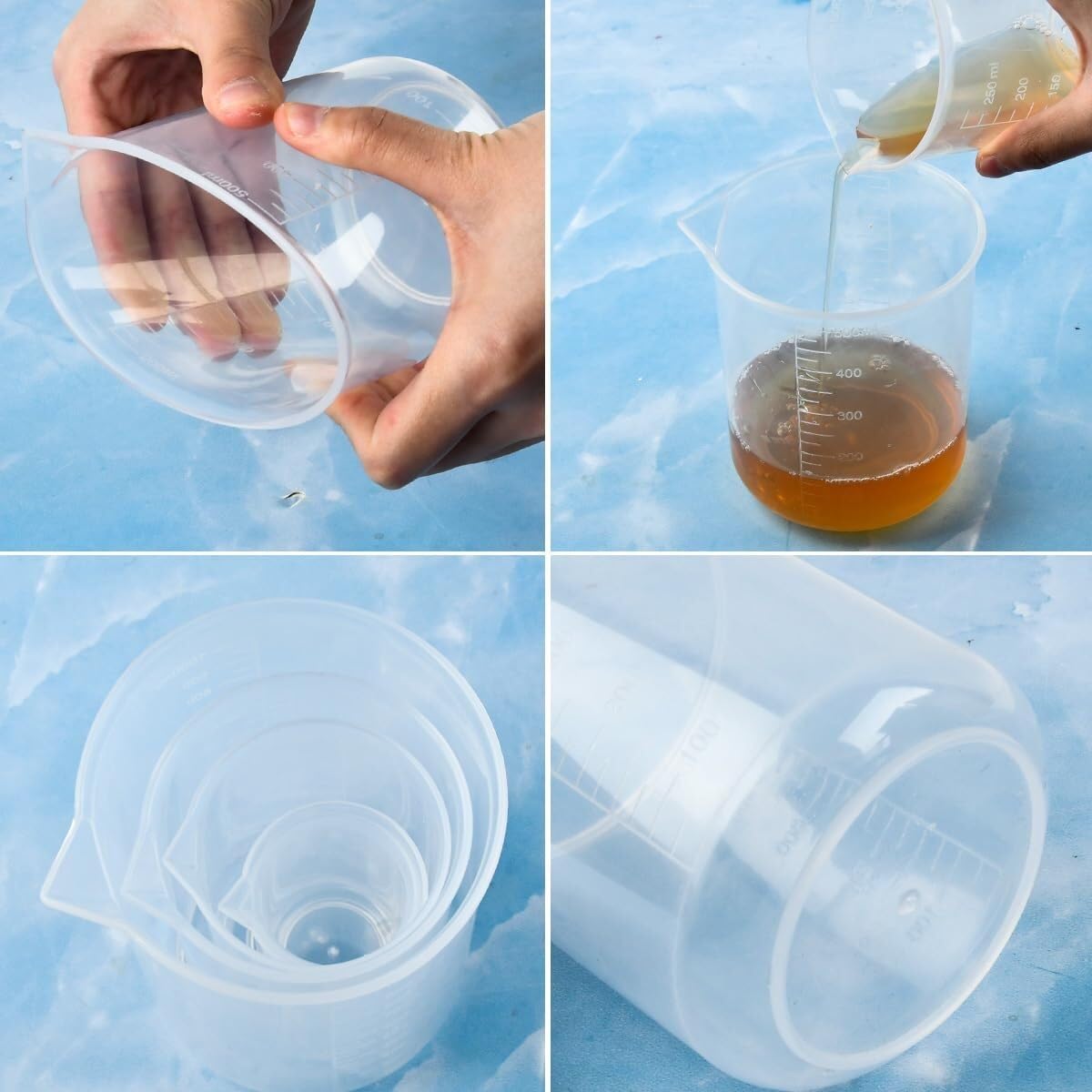 Set de Cilindros de Medida 15 Piezas, Cilindros Graduados de Plástico y Vasos con Pipetas y Cepillo para Laboratorio y Cocina