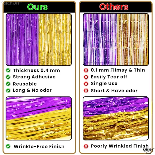 Image of KatchOn, Purple and Gold Fringe Backdrop - 3.25 x 6.5 Feet, Pack of 2 | Purple and Gold Foil Fringe Curtain for Graduation Decorations 2026 | 2026 Graduation Party Decorations