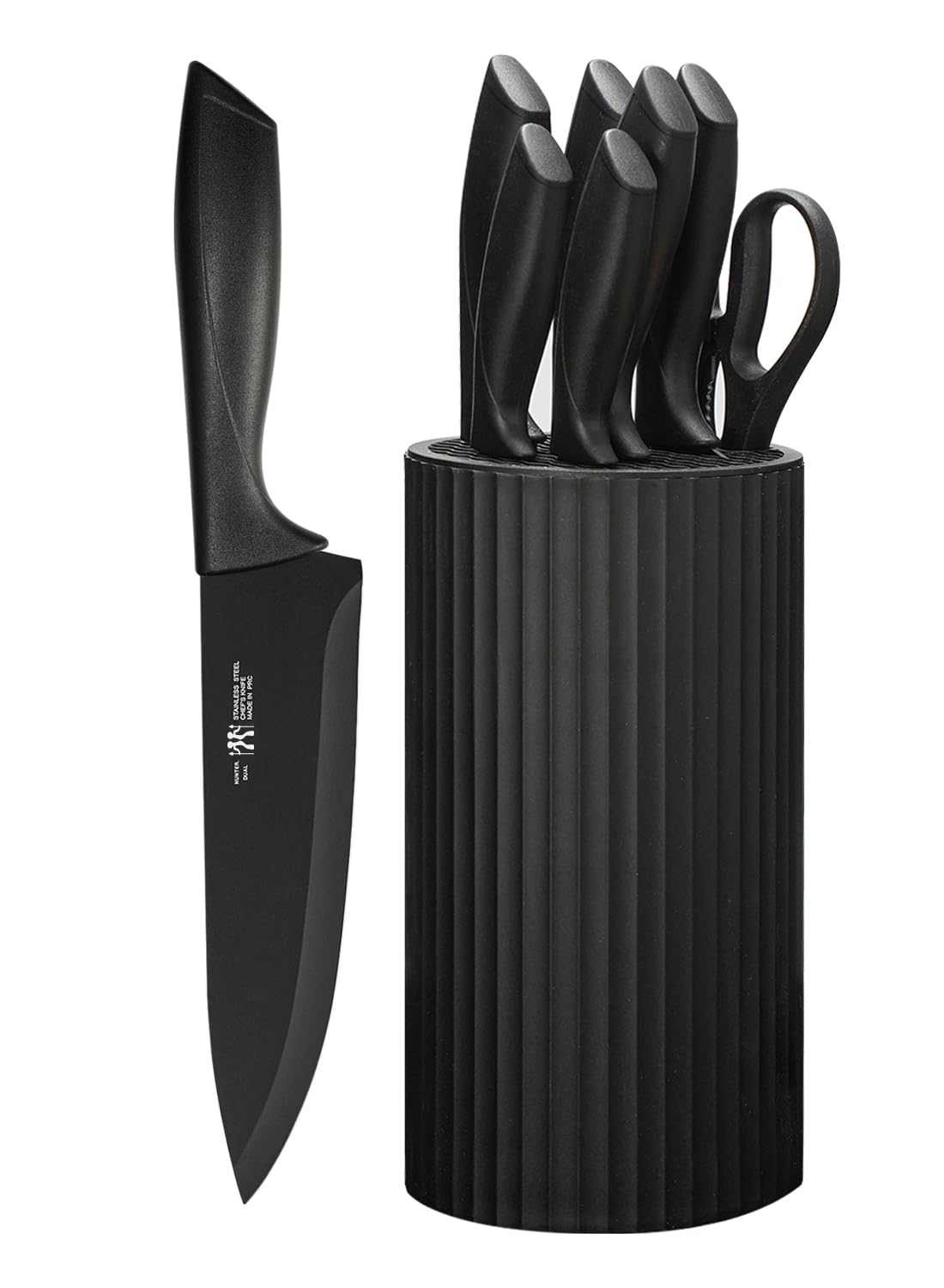 Knife Set, 8-Piece Kitchen Knife Set for Chef, Sharp Knife Set with Universal Knife Block, Anti-Rust Kitchen Knife Block Set, Ergonomical Design (Black)ClimatePartner certified