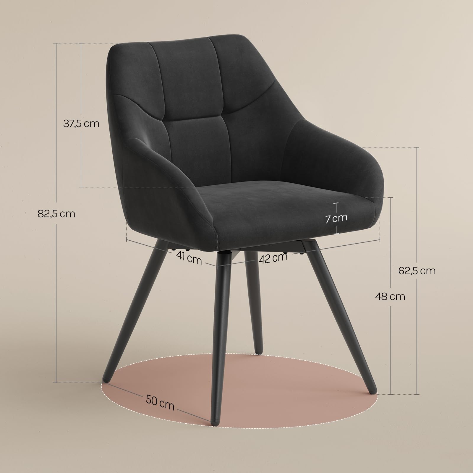 WOLTU Drehbare Esszimmerstühle 4er Set, Küchenstühle mit Armlehen | Bezug aus Samt, Metallbeine, für Wohnzimmer Küche Esszimmer, Schwarz