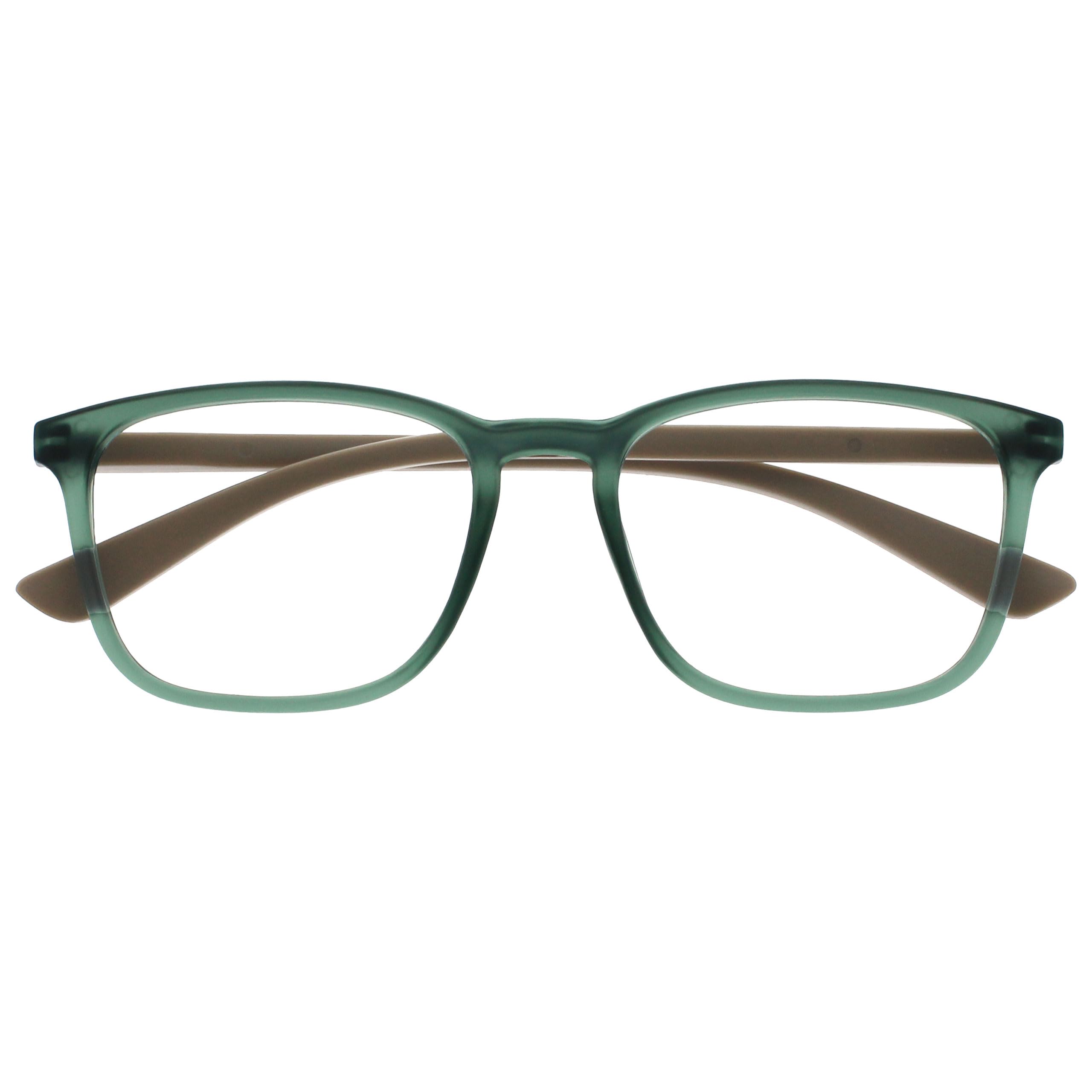 OPULIZE Max Reading Glasses, Classic Large Rectangular Frame, Matt Transparent Green with Beige Arms, Men's Women's Unisex