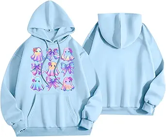 Halloween Hoodies for Women 2025 Fall Fashion Long Sleeve Cute Ghost Graphic Lightweight Hoodie with Pockets