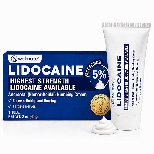 WELMATE, 5% Lidocaine Numbing Cream, Maximum Strength Pain Relief, 2 oz | Hemorrhoid treatment with fast-acting anorectal care & long-lasting itch relief; non-greasy, odorless, topical, for adults.