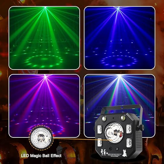 Party DJ Light, WorldLite Led Stage Lights 4 in 1 with Magic Kaleidoscope Ball, Led Patterns Strobe and Purple UV Light, Great for Stage & DJ Lighting, Disco Club Party Wedding Lights [Energy Class A+++]