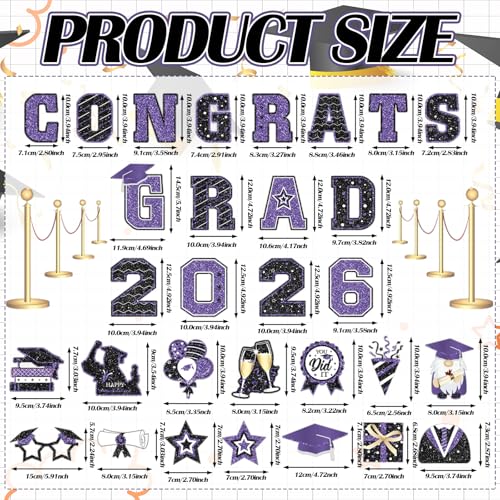 Image of Landhoow 30 Pcs Graduation Car Magnets 2026 Senior Graduation Car Decoration Bumper Sticker Congrats Grad Magnet Magnetic Refrigerator Decal for Grad Parade Party Supplies(Purple, Black)