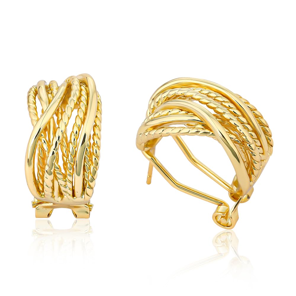 Mytys Two Tone Huggie Hoop Earrings Cross Over Design Twisted Rope Silver Gold Statement Wide Band Clip On Hoops for Women Fashion Jewelry Gift