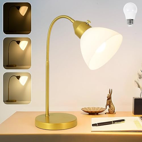 Lámpara LED de escritorio para oficina en casa, 3 niveles de luz de lectura regulable, lámpara de mesa de cuello de cisne flexible para oficina de