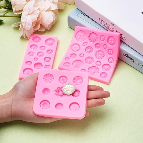 Miniatura 5 de Molde de botón de silicona con temática de flores, 3 piezas, moldes de fundición de resina, moldes de postre de chocolate, juegos de moldes para