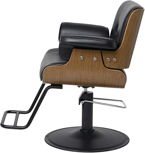 Miniatura 8 de Buy-Rite Keaton - Silla profesional de peluquería, vinilo negro, marco de madera duradera, diseño copetudo, bomba hidráulica, respaldo inclinado,