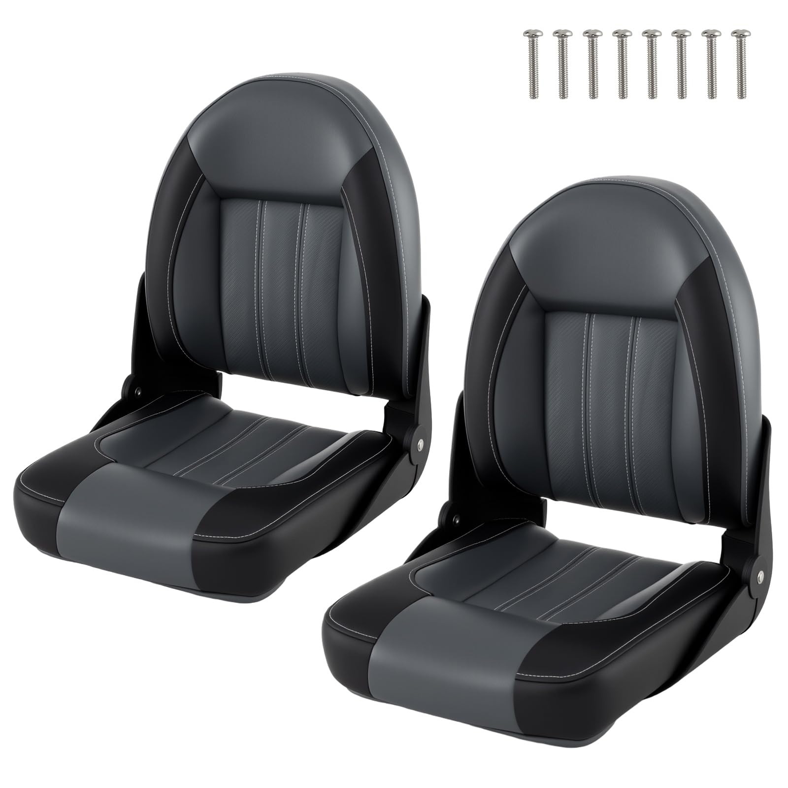 Homasis Juego de 2 Asientos Plegables para Barco, Acolchadas, Grueso, Silla deYate Ergonómico Impermeable con Respaldo Y Marco de Metal, Control para Barcos, hasta 113/150 Kg (Negro)