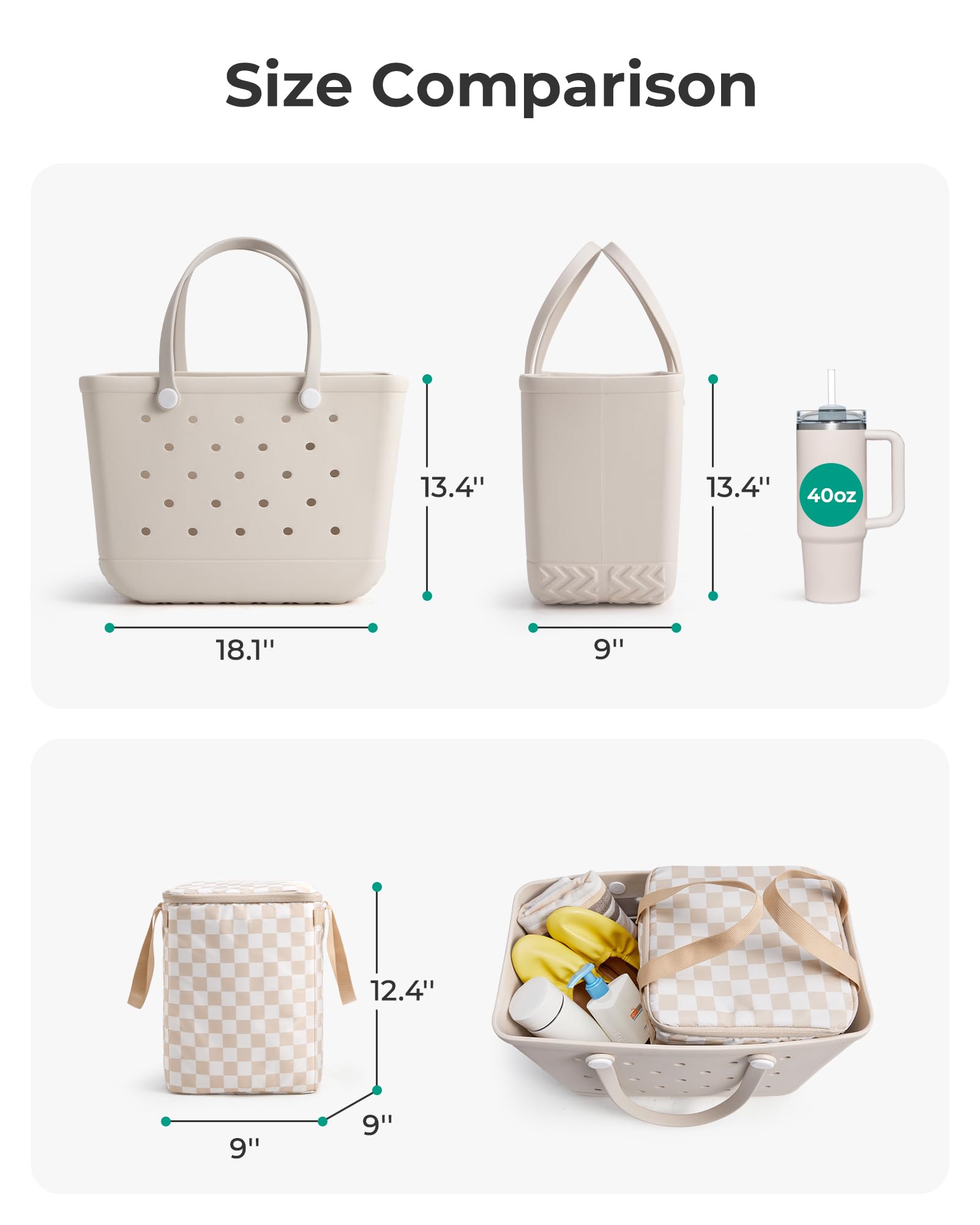 BAGSMART Large Beach Bag for Women with Cooler, Rubber Tote Bag with Charms, Waterproof Vacation Essentials for Swim Pool — view 6