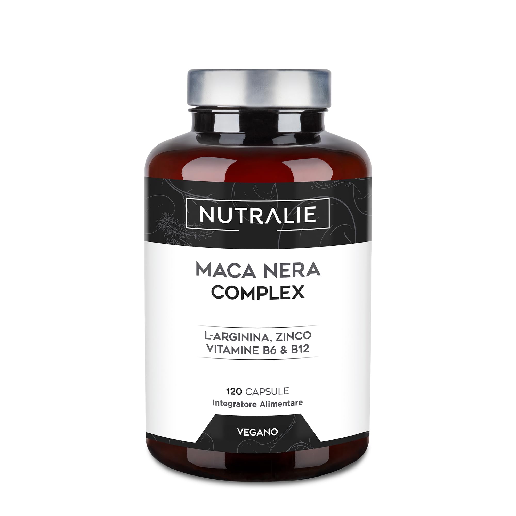 Maca Peruviana Nera 32000 mg - PREMIO 2021 - Maca Andina con L-Arginina + Zinco + Vitamine B6 e B12 ad Alta Concentrazione - 120 Capsule Vegane Nutralie