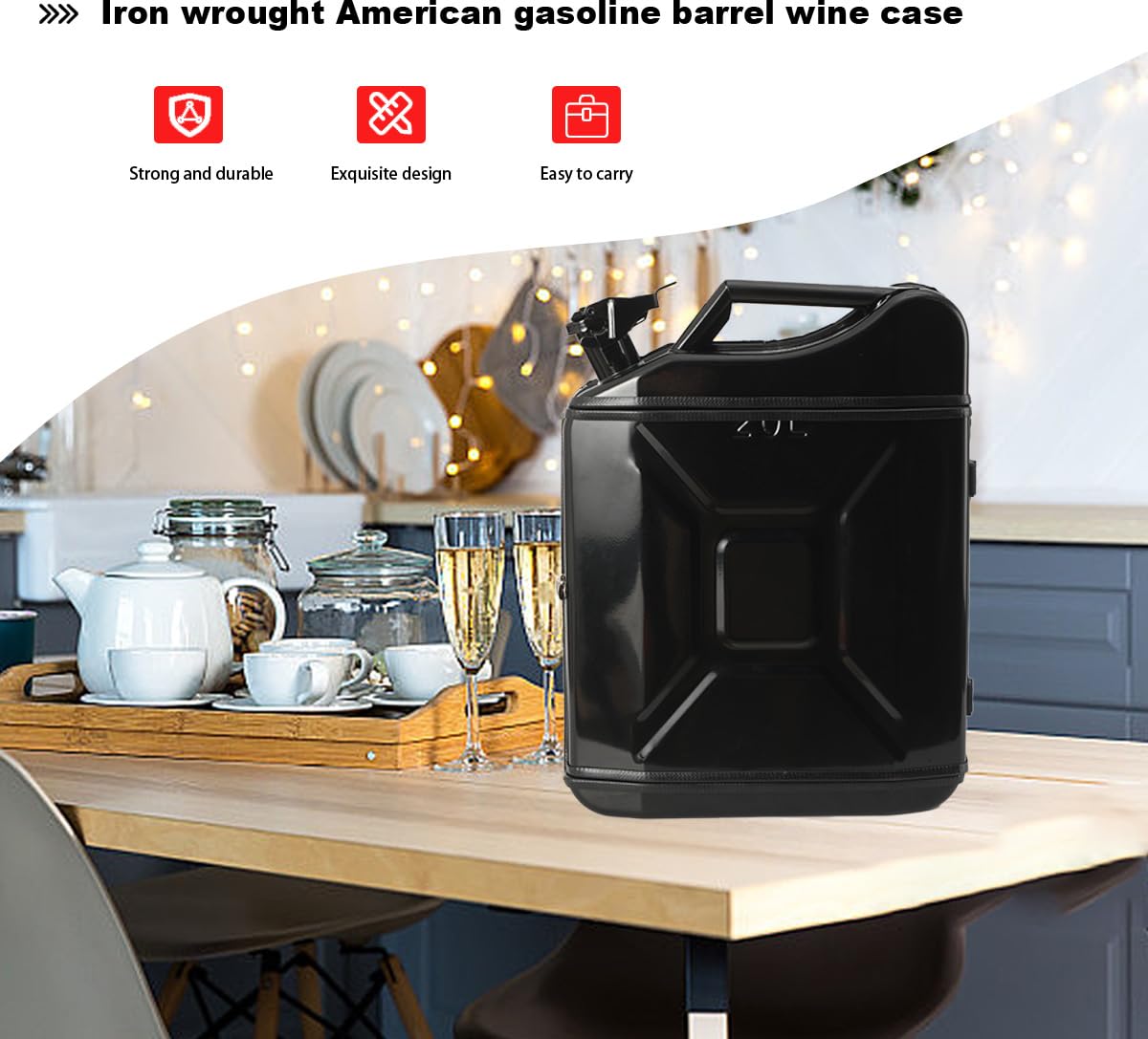 20L Kanister Mini Bar, Benzinkanister Form Mobile Bars,Abschließbare Minibar mit Holz Fächern, Whiskey Bar Schrank, Geschenk für Männer Ehemann Papa - 36x17x47 cm (ohne Alkohol)