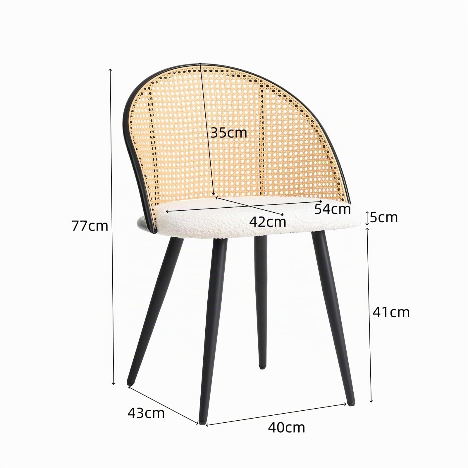 Set di 4 Sedie da Pranzo, Schienale in Rattan Intrecciato, Seduta in Peluche Granuloso, Struttura in Metallo Nero, Possono Essere Utilizzate come Sedie da Cucina, Sedie da Soggiorno - 3#