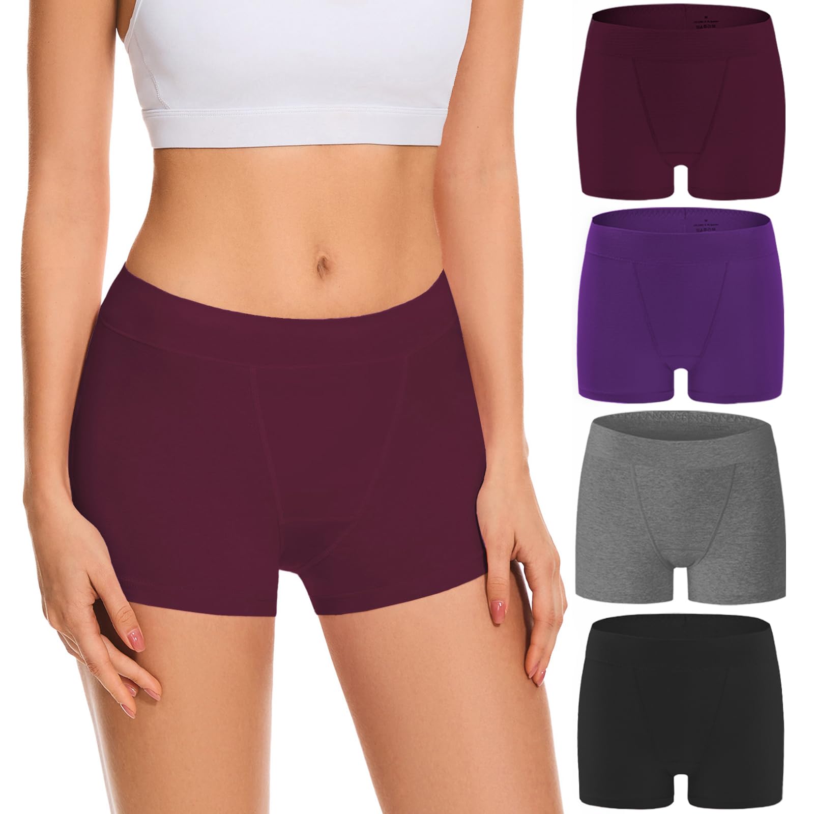 Migbean Boy Shorts Underwear for Women Cotton Panties Mid Waisted Boxer Briefs