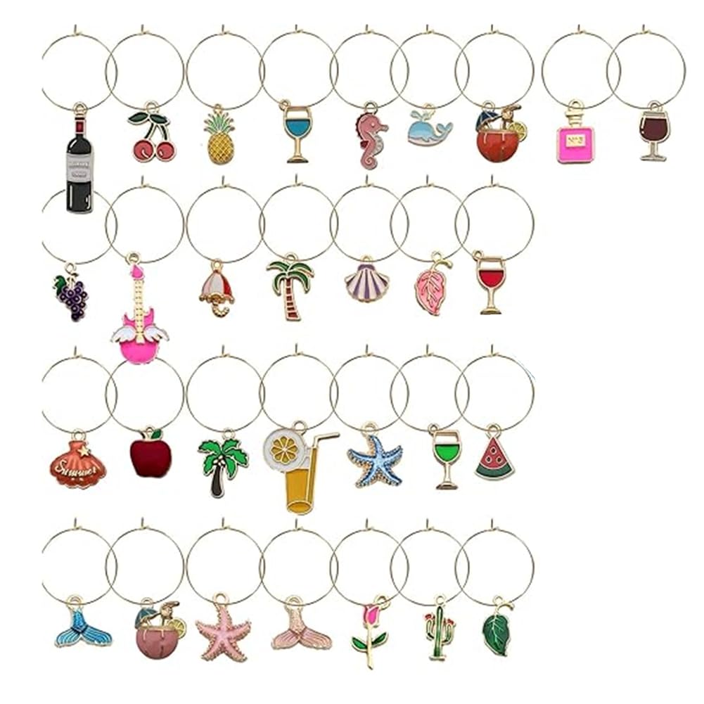 CTRLZS Wine Glass Charms 30PCS–Drink Identifiers Markers for Stem Glasses Glass Tags Beach Themed Party Supplies