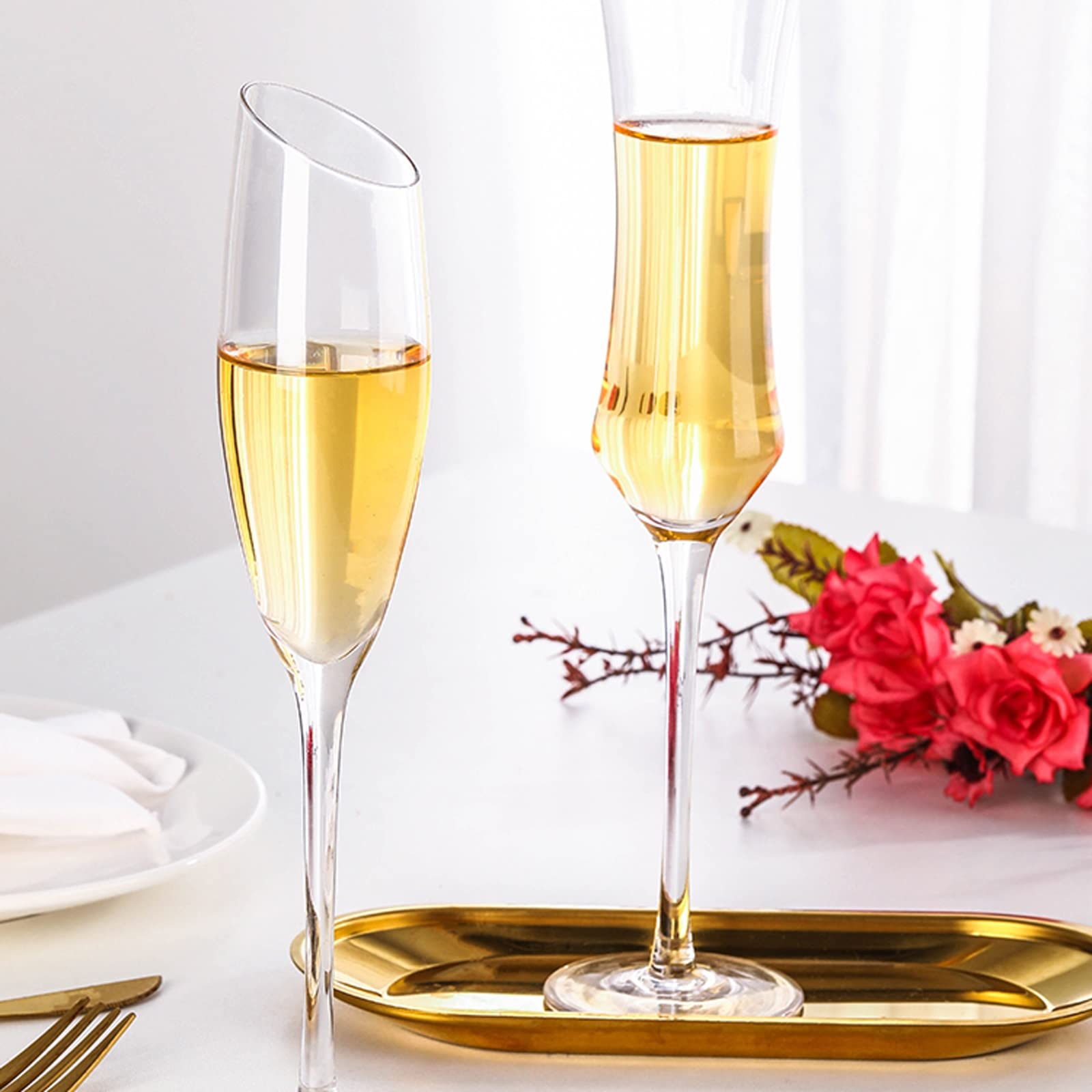 Verres à champagne Ensemble de 6 verres à champagne Gobelets en verre de cristal Flûte à champagne domestique pour douche nuptiale, mariage, enterrement de vie de jeune fille Flûtes à champagne (coule