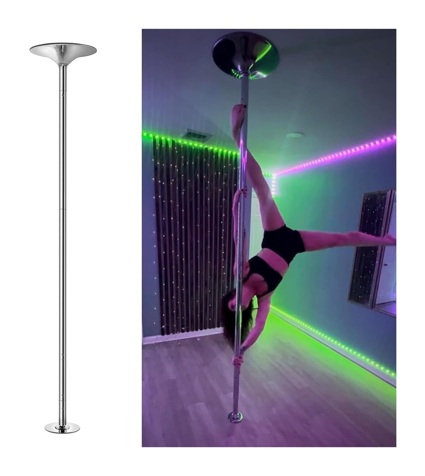 JYBNBBE Pole Dancing Pole for Home Stripper Pole Full Kit, Removable Spinning Steel Pole for Home for Exercise Club Party, Max Load 440 LB,Silver-3.2M