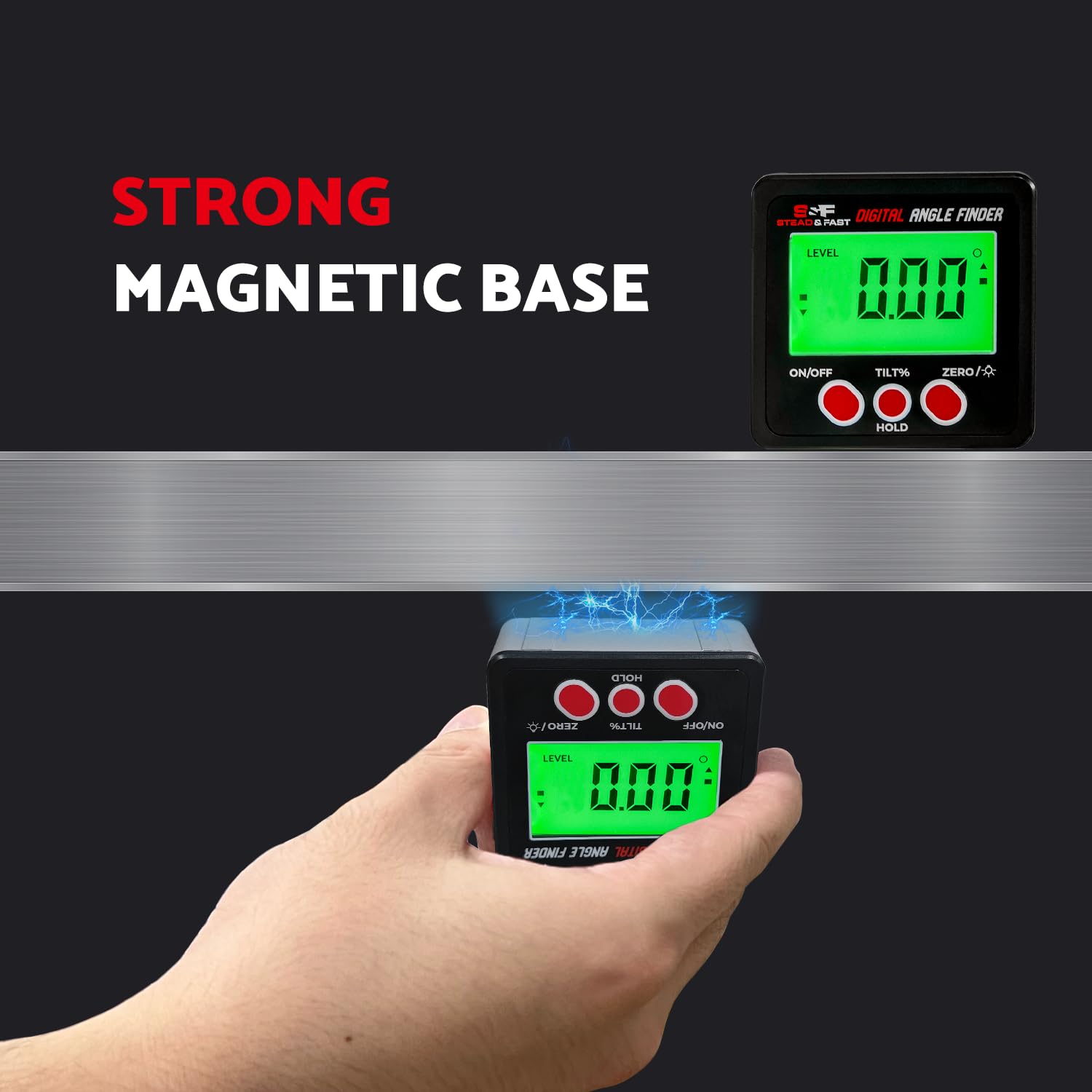 S&F STEAD & FAST Digitaler Winkelsucher Messgerät Magnetischer Winkelmesser Neigungsmesser Winkelwürfel Level Box mit Magnetfuß und Hintergrundbeleuchtung auf Anfrage