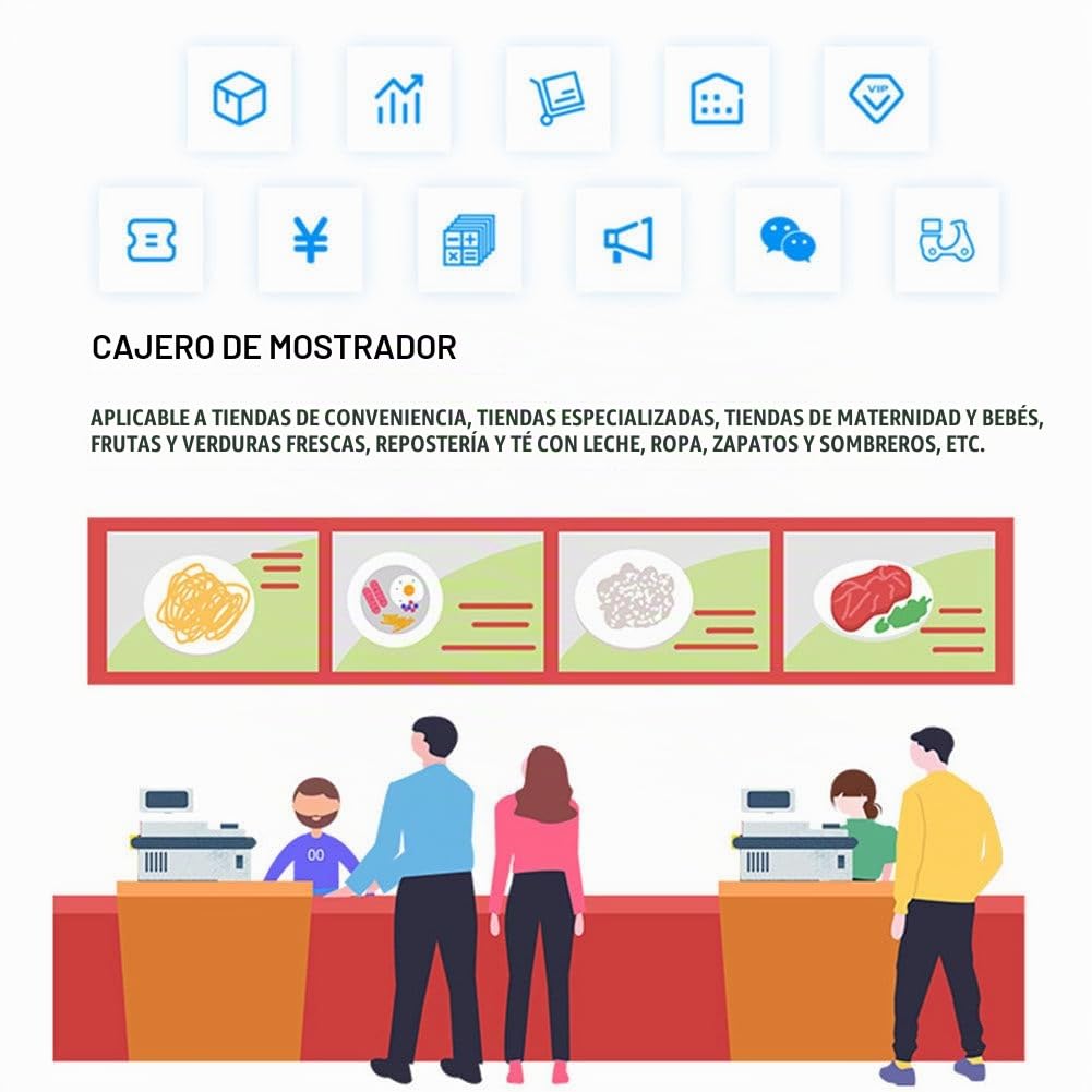 Caja Registradora Bar,Ángulo Ajustable con una Mano,8GB + 258GB,Registradora Tactil para Tiendas de Conveniencia,Centros Comerciales,Supermercados,Restaurantes,80mmPrinter