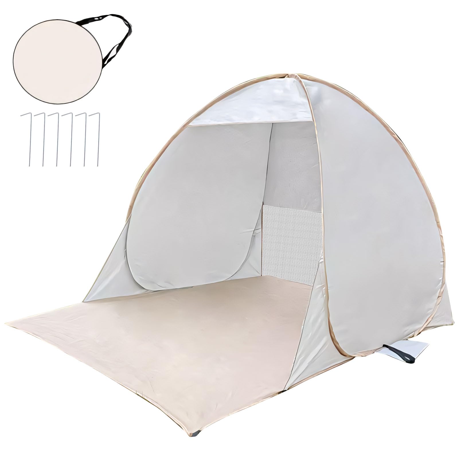 Beach Shelter Pop Up UV Protection, UPF 50+ Popup Beach Shelter, Foldable Beach Shell Baby UV Tent, Wind Protection Beach Tent, Automatic Pop Up Tent, Baby Beach Shelters, Small Pack Size (B-White)