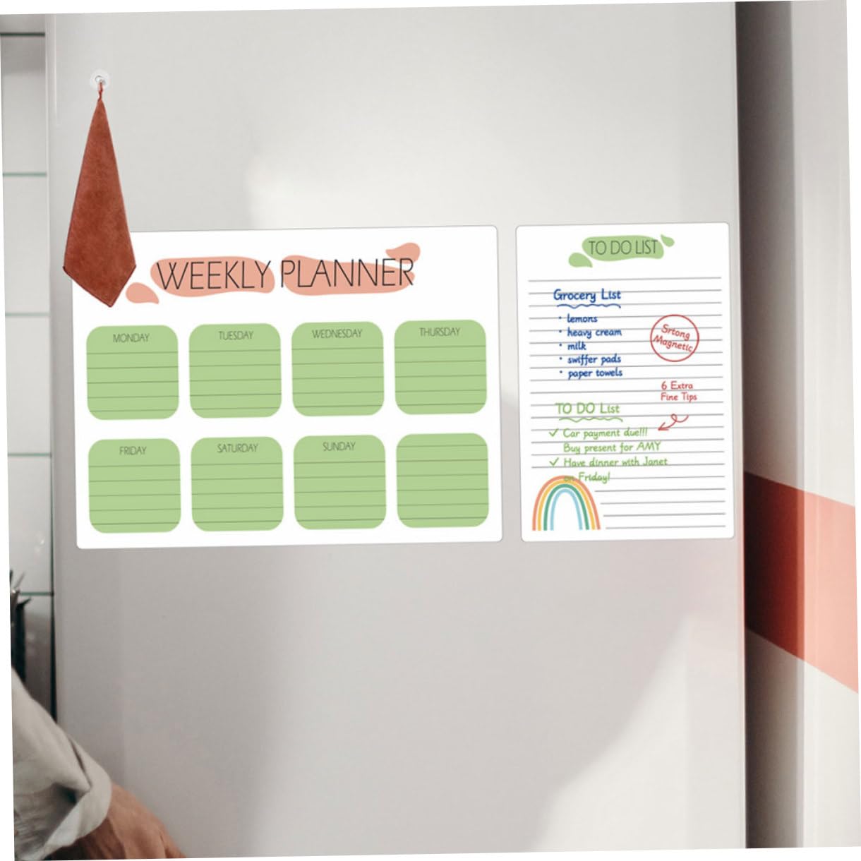 2 Sätze Magnetische Wochenplaner Whiteboard Kühlschrank Hafttafel Abwischbar Wiederverwendbar Klarer Organizer für Küche Büro und Zuhause mit Trocken Abwischbarer Oberfläche und