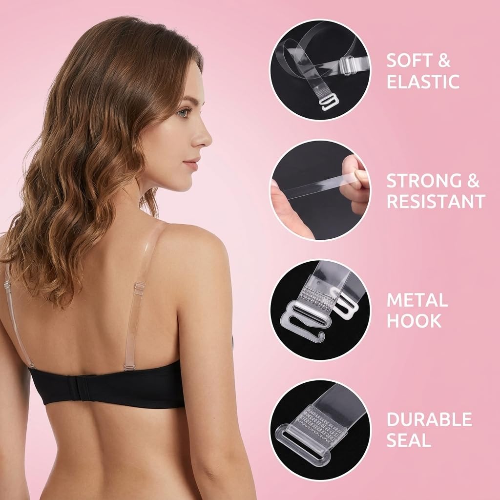 6 Paar Transparente BH Träger,Unsichtbare Klare Durchsichtige Ersatz Schultergurte,Rutschfeste Verstellbare Weiche Strap Halter Clip,für Frauen Schulterfrei Oberteile Trägerlose BHS Abnehmbaren