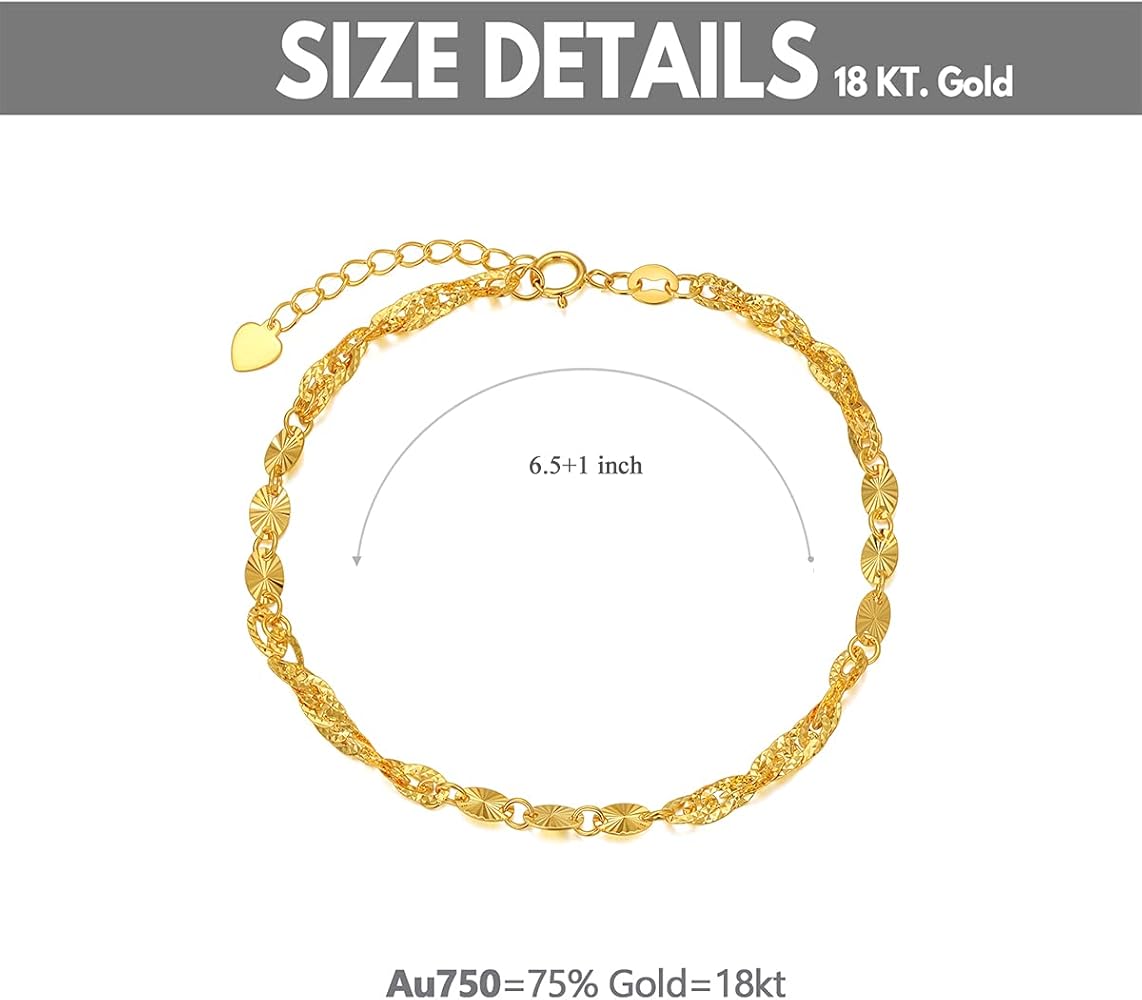 Amazon.com: SISGEM 18k Yellow Gold Bracelet for Women, 3mm