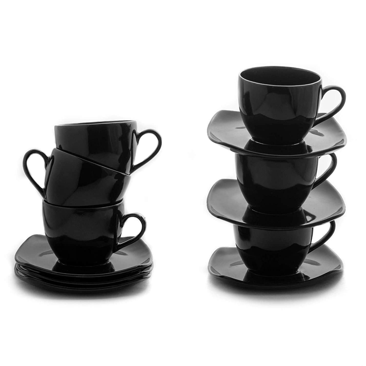 Home-Cart Tableware Matte Black Fine Bone China Cup Saucer Set for Home Office (6+6) 180 ml 3