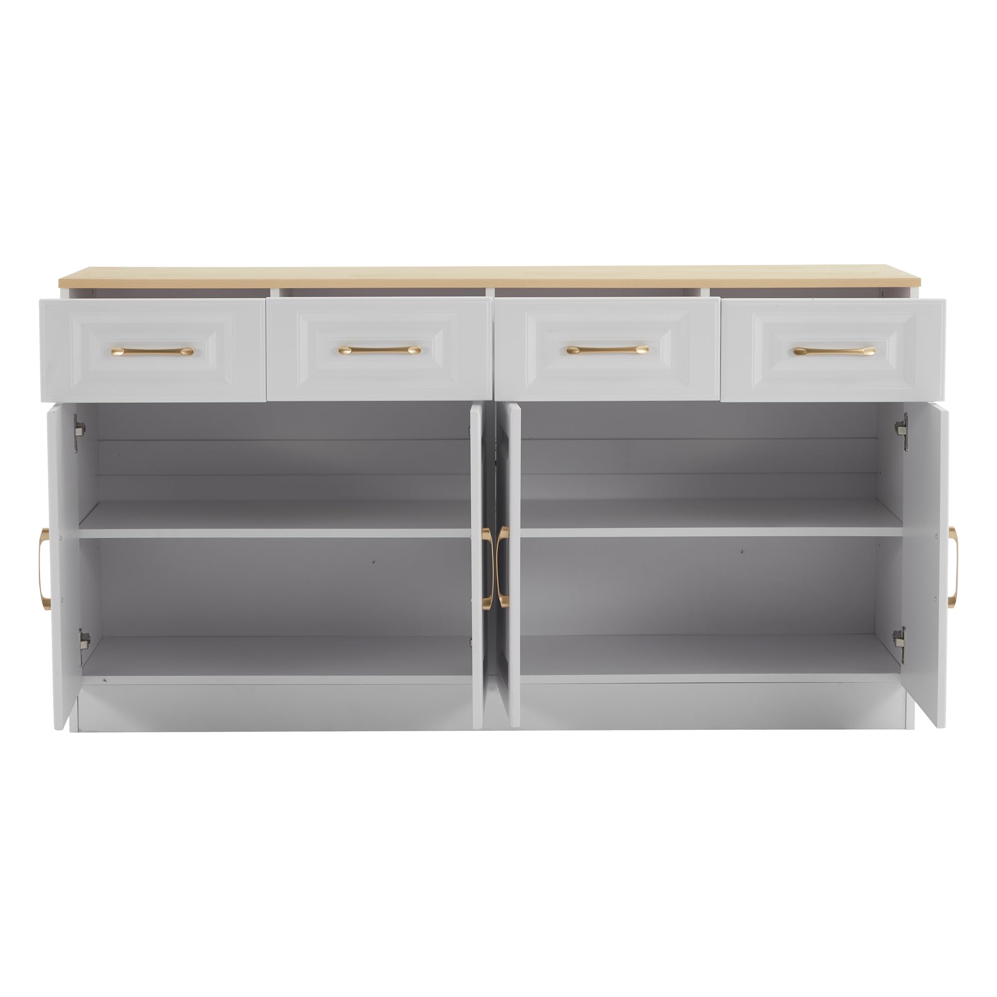 I0I&I0I Sideboard Weiß Eiche, Buffetschrank mit 4 Schubladen & 4 Türen im Landhausstil, Kaffeebar & Lagerschrank aus Holzoptik für Küche, Esszimmer & Wohnzimmer (140x40x75 cm)