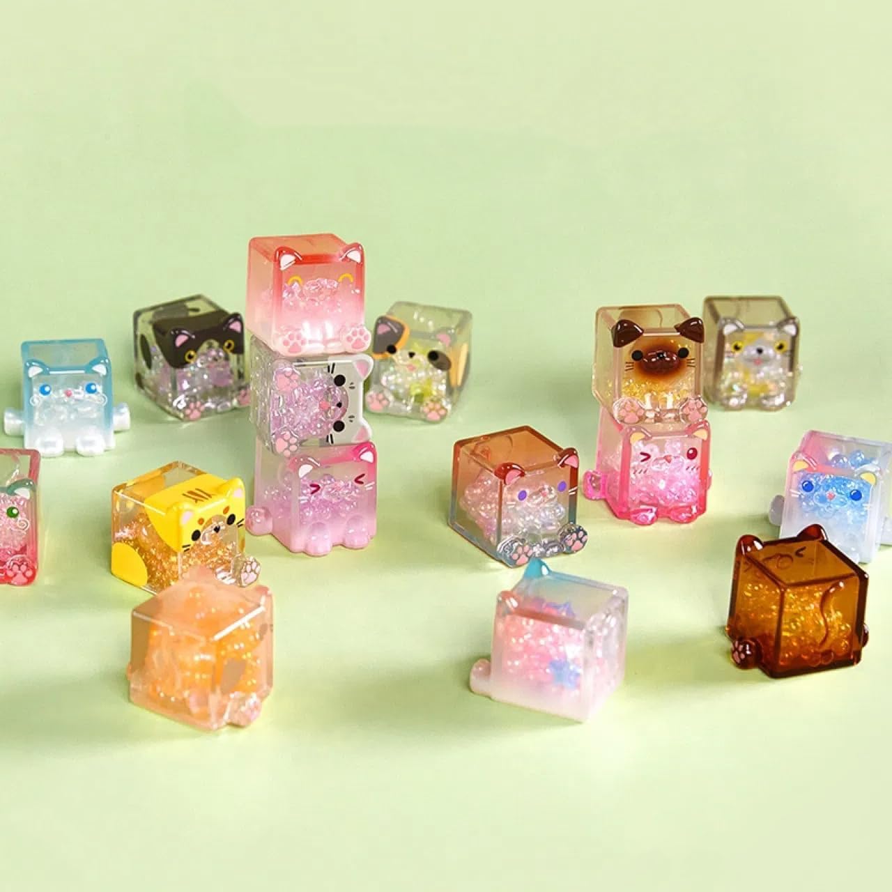 Square Cat Series Blind Box (3 Figures per Box) Random Design Action Figure Cute Animal Blind Bag Collectible Toy - Styles Vary Mini Cats Figures Mystery Bag for Cat Lovers Birthday Gifts & Desk Decor