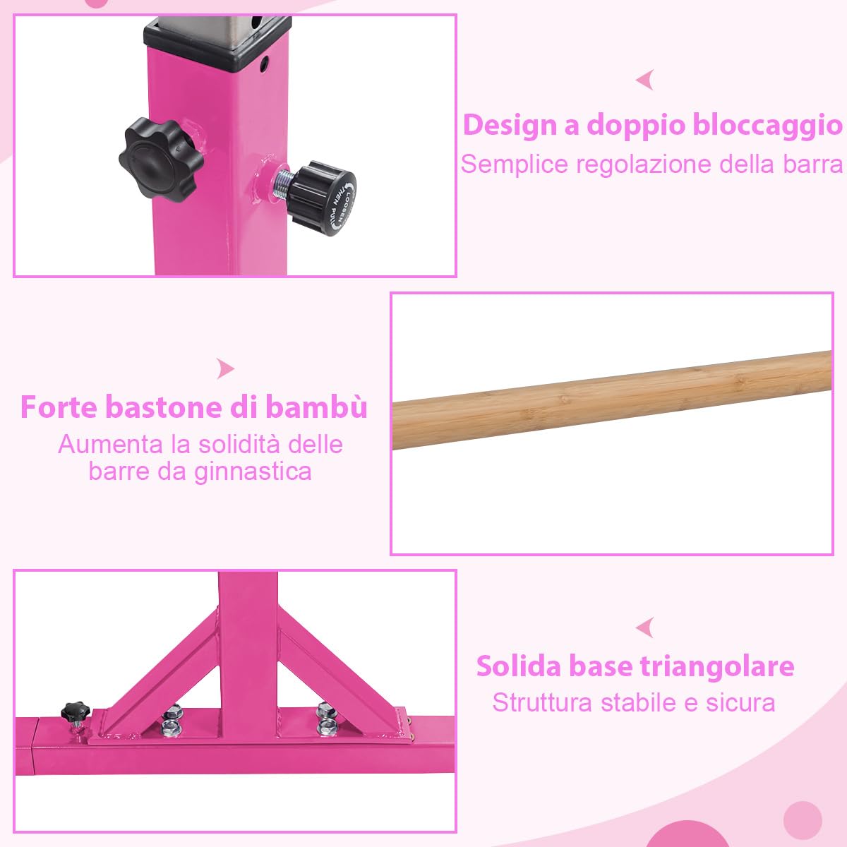COSTWAY Parallele Doppie per Ginnastica, Sbarre Orizzontali Doppie con Larghezza Regolabile e 11 Altezze, capacità di Carico di 100 kg, Sbarre di Allenamento per Bambini 6-12 Anni