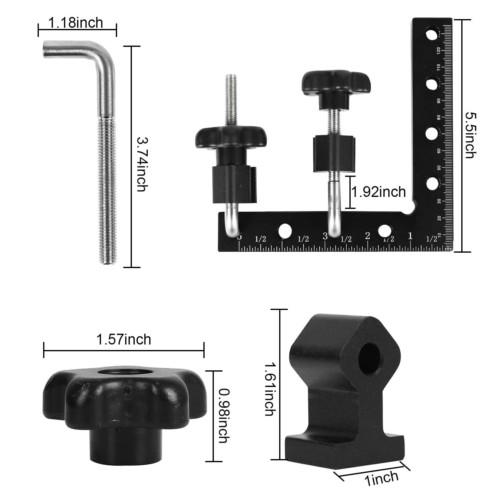 Cuadrados de Posicionamiento de 90 Grados 2 piezas,CEIEVER Aluminio Abrazaderas de Angulo Recto con 4 clips herramienta de carpintería para sujetar cajas marcos de fotos,140 * 140mm (3)