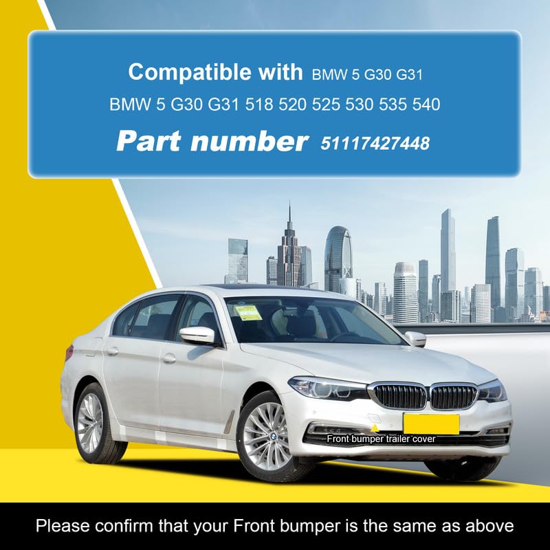 Car Front Bumper Tow Hook Cover Compatible with Luxury Edition BMW 5 2017 2018 2019 2020 G30 G31 518 520 525 530 535 540 Trailer Cover Cap 51117427448 Small Lid Towing Eye Cap