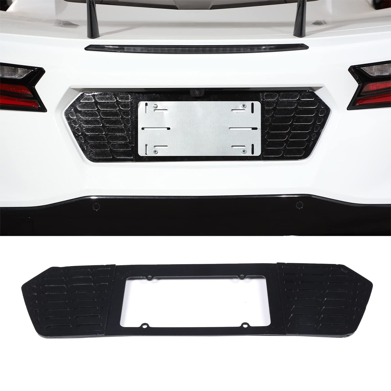 Rear License Plate Frame Protection Cover Sticker Trim Aluminum Alloy 1PCS Compatible with Corvette C8 Stingray 2020-2023 License Plate Panel Decoration Accessories (Black)