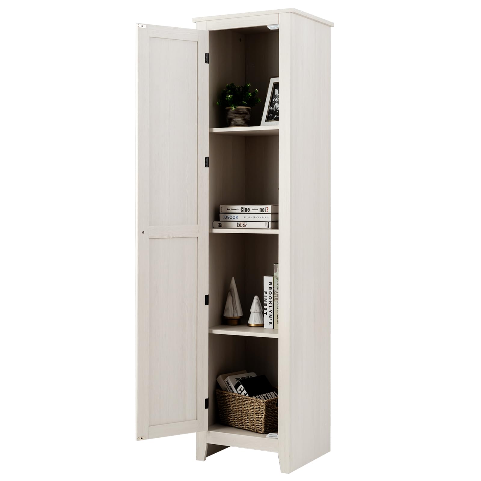 GIANTEX Armadietto alto da 183 cm, armadio stretto per bagno con 1 porta e 4 ripiani, armadio per la conservazione per cucina, soggiorno e bagno, armadio da cucina indipendente (Bianco)