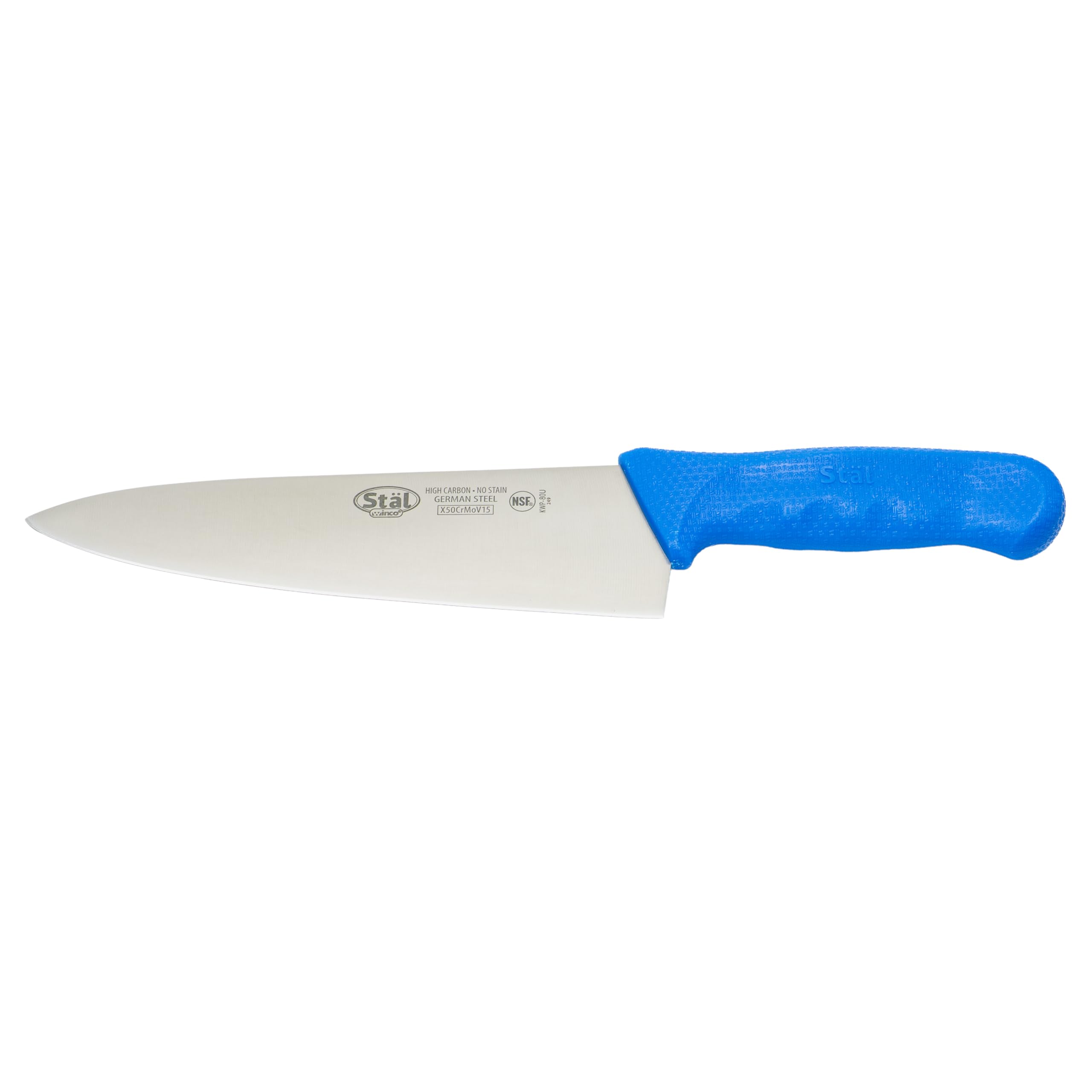 Winco KWP-80U Stal Stamped Cutlery Chef's Knife 20cm Stainless Steel Blade, Blue Plastic Handle